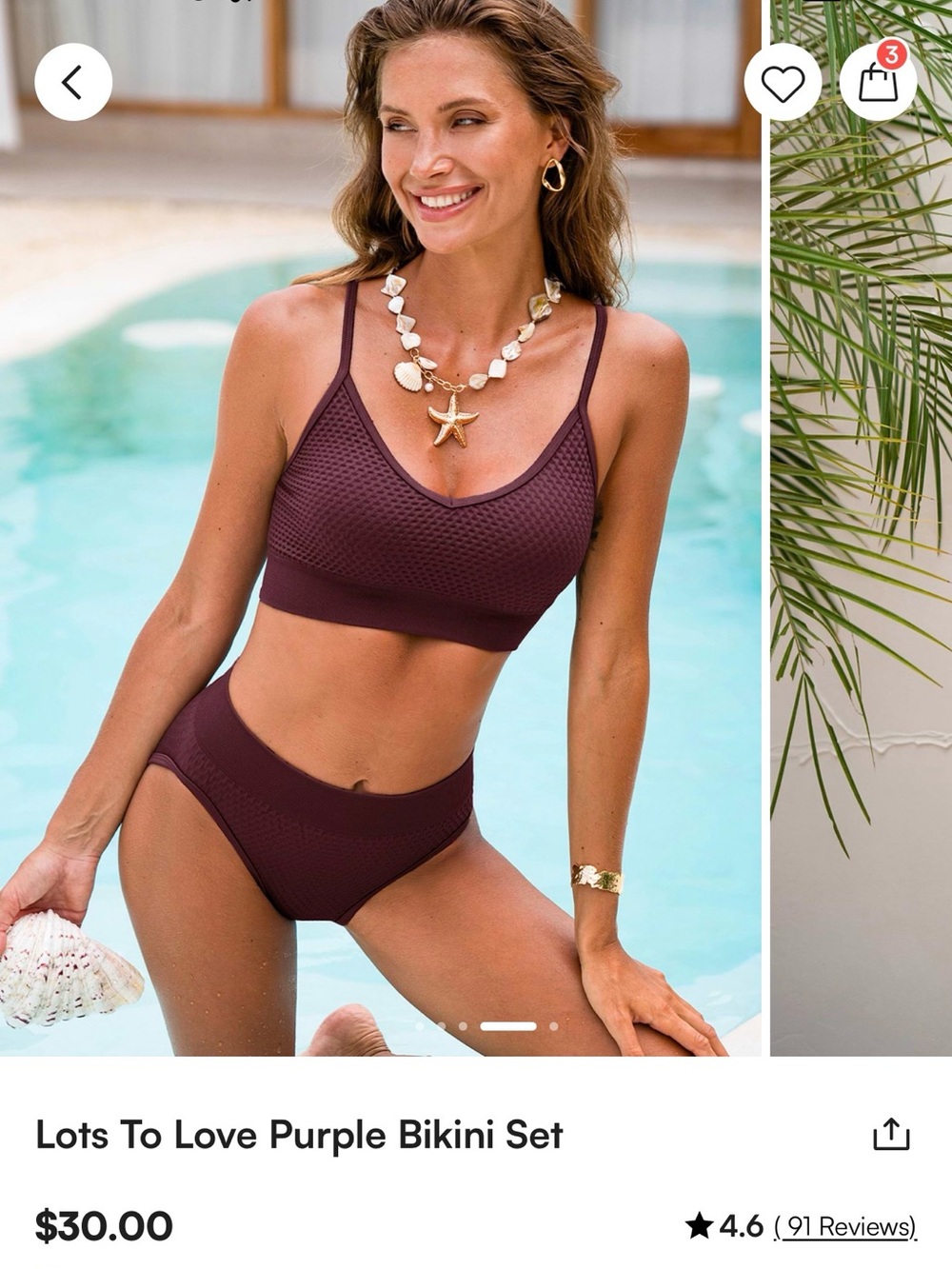 Cupshe Wine-Purple Textured Bikini Set